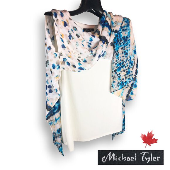 Michael Tyler made in Canada Layered open shoulders flowy ocean pattern soft top - Picture 1 of 4